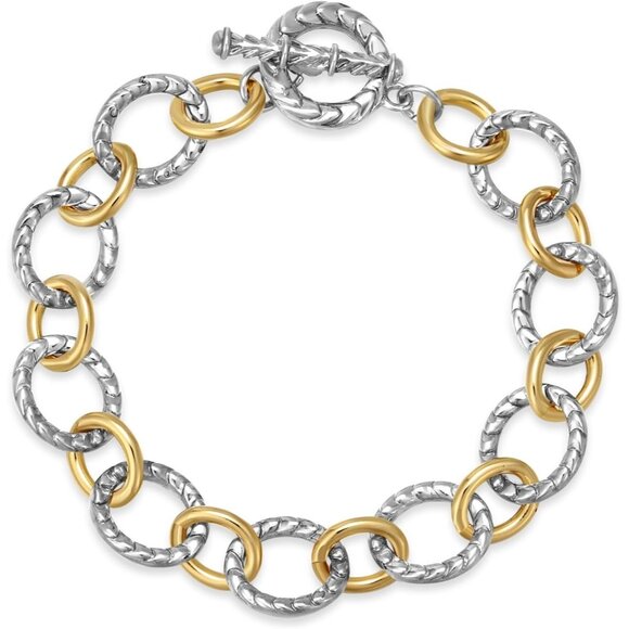 Two Tone Italian Designer Inspired Chain Link  Chunky Bracelets for Women - Picture 1 of 7